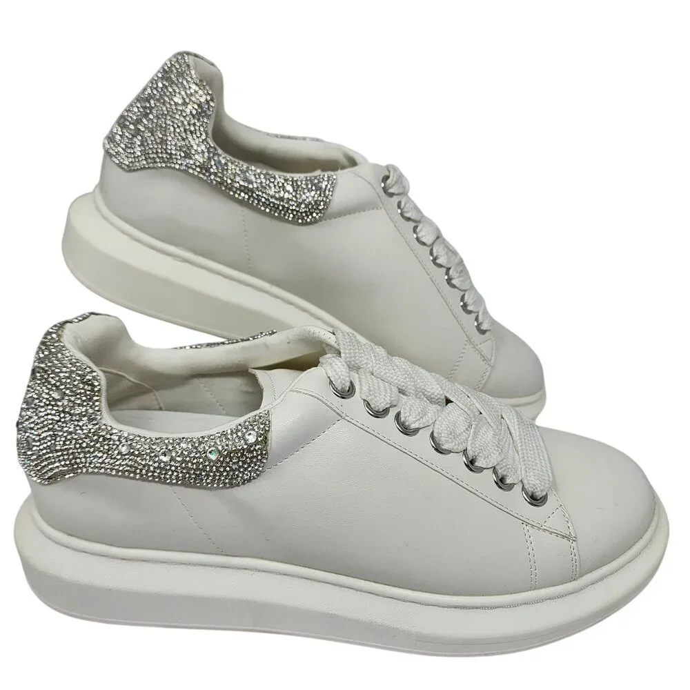Steve Madden Womens White Sneakers With Rhinestone Heel, Size 11M - Picture 8 of 8